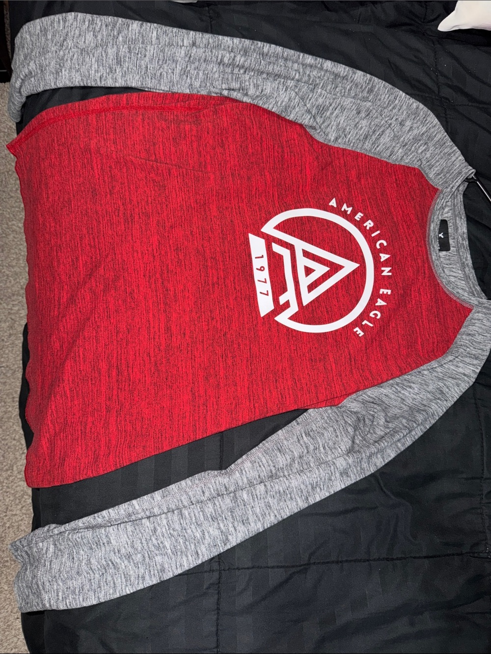 American Eagle Outfitters Red Heather Raglan Long Sleeve Tee with Grey Sleeves